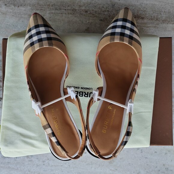Burberry Women's Brown Vintage Check Slingback Pumps - Picture 1 of 9